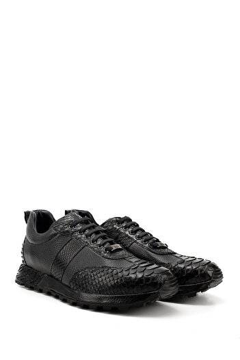 GÖNDERİ(R) Men's Navy Blue Python Lace-Up Genuine Leather Comfort Sneaker