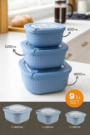 Vienev 9-Piece 3X(600-1100-1800 ml) Special Storage Containers Set with Vip Lid Suitable for Microwave and Freeze Blue