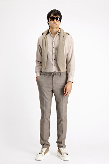 Kiğılı Super Slim Fit Extra Slim Fit Elastic Waist Drawstring Patterned Lycra Classic Fabric Pants