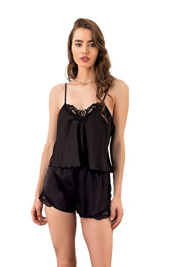 OEM Pijama Satinata – Set din Doua Piese, Eleganta si Confort negru