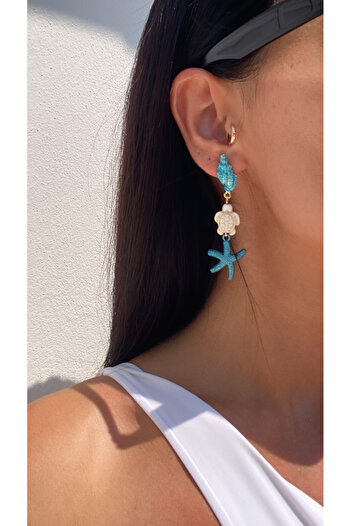 Atelier Licia Summer Themed Turquoise Dangle Earrings with Starfish and Turtle Figures