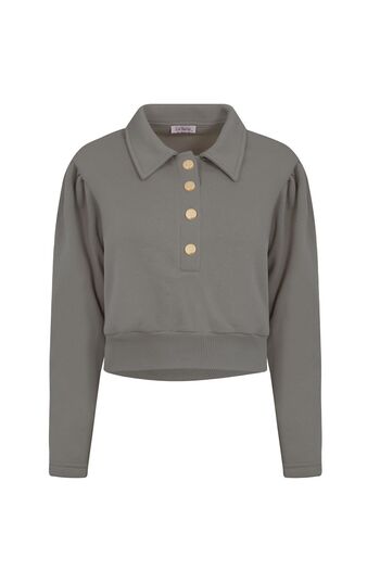 La Sarta Bella Padded Gold Buttoned Dark Gray Tracksuit Set
