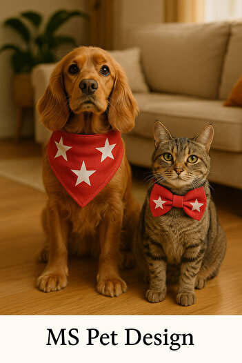MS Pet Design Adjustable Cat Dog Bandana Bow Tie Set