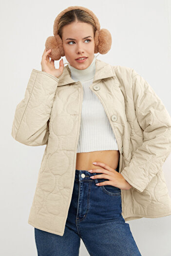 Fulla Moda Waterway Patterned Oversize Buttoned Coat