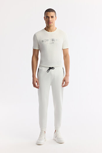 Avva Men's White Elastic Waist Lace up Side Zipper Pocket Interlock Jogger B 003400