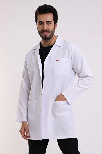 Bilenn Tekstil Doctor Teacher Men's Apron Intermediate Size Jacket Collar - 171 White