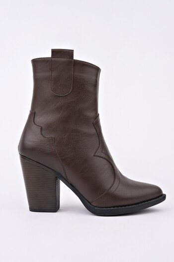 MUGGO Weston Pointed Toe Stitching Detail Zippered Thick Heeled Cowboy Women's Boots