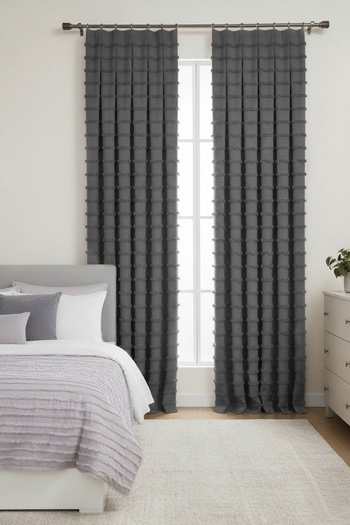 Madame Dower Wave Collection Dark Gray 2-Piece Background Curtain Most Frequently Pleated 1X3 – Special Textured, Ready-Made Background Curtain