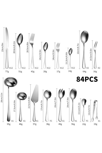 Trendy's Set tacamuri din inox 84 piese, TRENDY’S, crom