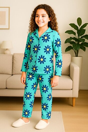 Fox Moda Long Sleeve Flower Printed Girls' Pajamas Set
