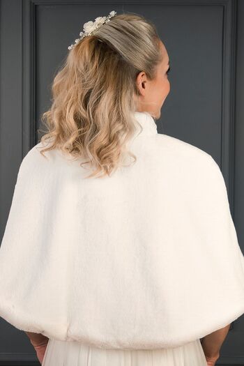 Elegance Scarf Long Bow Fur Etol Bridal Bolero Off White