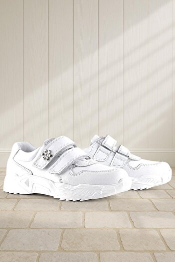 Rakerplus Genuine Leather White Flower Detailed Girls' Sports Shoes