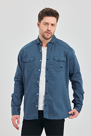 YXC Trend Maker Чоловіча сорочка Slim Fit Чоловіча синя джинсова сорочка