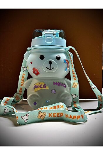 fese home 1000ml Teddy Bear Water Bottle, Bpa-Free, with Carrying Strap, Sippy-Free Teddy Bear Water Bottle