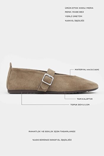 NİŞANTAŞI SHOES Mera Rome Bej din piele intoarsa Detaliu cu catarama din piele naturala Detaliu cu catarama Talpa plată Balerini pentru femei