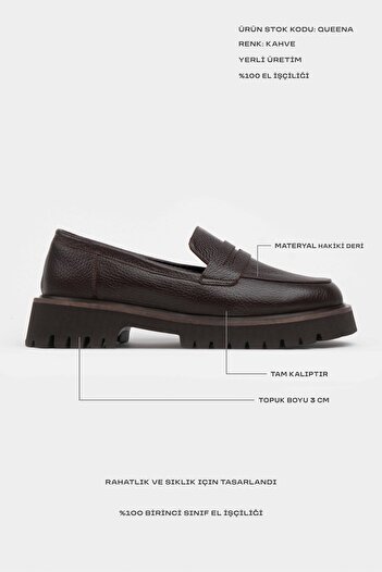 NİŞANTAŞI SHOES Жіночі туфлі Queena Coffee з натуральної шкіри з товстою підошвою