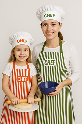AYSHOME Ays Home Striped Hat Mother and Child Kitchen Apron Set
