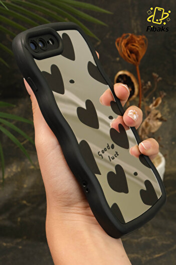 Fibaks iPhone 7 Plus - 8 Plus Compatible Case Mirrored Heart Pattern Soft Edge Silicone with Camera Protection