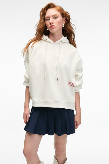 GRIMELANGE Jasses Women's Oversize Embroidered Hooded White Sweatshirt