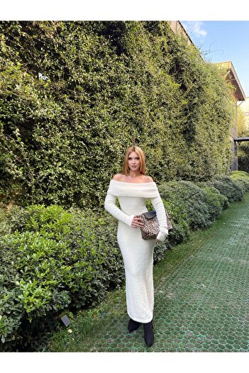 Angel Mia Yumoş Madonna Yaka Triko Elbise Vanilya