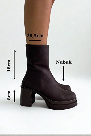 inizio Brown Nubuck Thick Heeled Women's Boots P8023