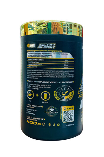 Gear BCAA Shock Pre-Intra-Post Workout Formula, 400g, Mango Lemon, 60Srv