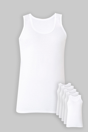 YASAR UNDERWEAR Men's 100% Cotton Classic Tank Top - White (Pack of 5)