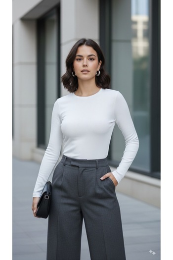 ns nirvana secret New Product Crew Neck Basic Long Sleeve Blouse Ribbed Fabric Full Fit Body