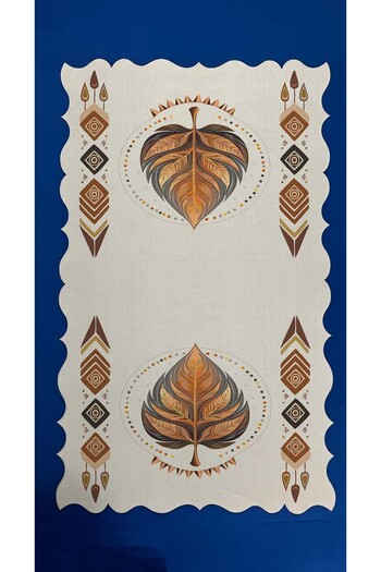 Sakallı Ethnic Bohemian Leaf Patterned Beige Brown Digital Printed Runner Tablecloth