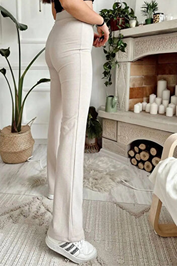 adba style Kadın Yüksek Bel Toparlayıcı Ispanyol Paça Dokuma Pantolon 4031