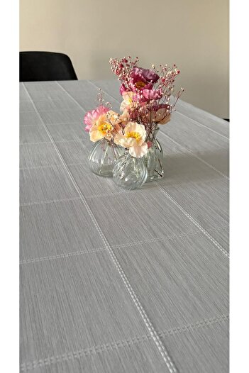 homease Embroidered Gray Gardenia Fabric Gingham Pattern Tablecloth |   160X220 – 160X260 |   Guesthouse & Dowry House