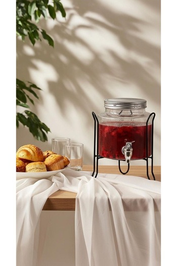 Generic Glass beverage dispenser with metal stand.