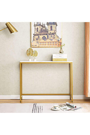 AGD Simple Home Decor Tables, Entryway Side Table and Elegant Console Table with Gold Metal 100*30*80cm
