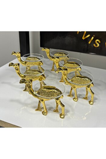 Elzemm store إكسسوارات الجمل الذهبية المزخرفة، وعاء زجاجي للحلوى التركية مع أرجل، 6 قطع جانب القهوة