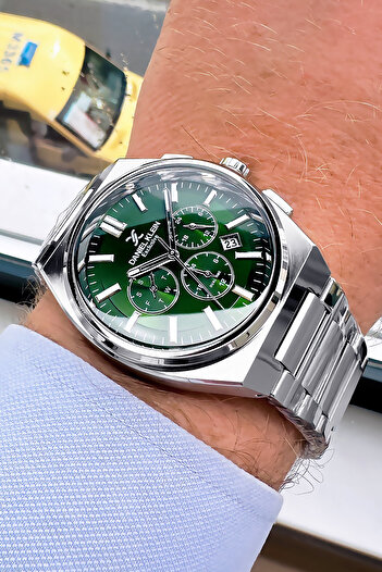 Daniel Klein Exclusive Men's Wristwatch 3 Atm Water Resistant Silver Green Color Steel Band Gift Bracelet Dke2004C3
