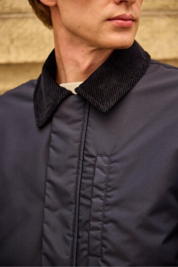 Danger Navy Blue Contrast Collar Men's Coat Jacket