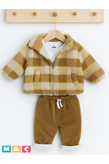 MÇ FAMİLY STORe Baby 3-Piece Suit with Jacket, Combined Thick Winter Bottom and Top Set, Baby Outfit
