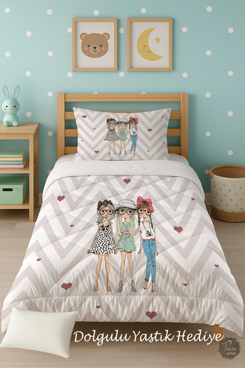 Talia Home Heart Single Children's Quilt Sleeping Set