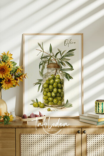 tablodea Zeytin Temalı Vintage Mutfak Dekoru Çerçeveli Poster Tablo TD Naturel Akdeniz Stili Mutfak Tablosu