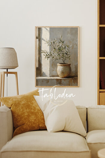tablodea Zeytin Ağacı Temalı Vintage Çerçeveli Poster Tablo TD Minimalist Zeytin Dalları Modern Duvar Tablosu