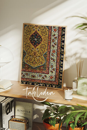 tablodea Osmanlı Motifli Vintage Çerçeveli Poster Tablo, Otantik Desenli Dekoratif Etnik Bohem Duvar Tablosu