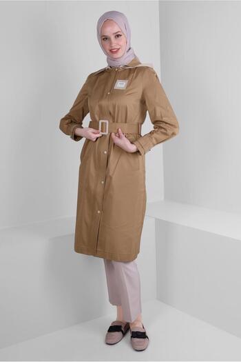Alvina PUMPY PATTERN DETAILED BELTED TRENCH COAT 10753