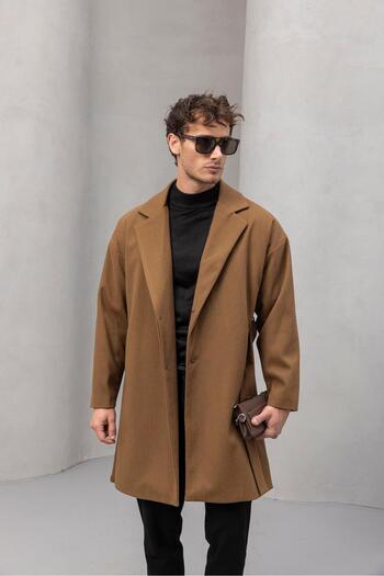 Valiberta Χειμερινό ανδρικό παλτό Carlo Oversize από ύφασμα με πλαϊνές τσέπες - Camel