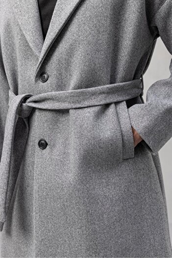 Valiberta Carlo Oversize Kaşe Kumaş Fileto Cepli Kışlık Erkek Kaban - Gri