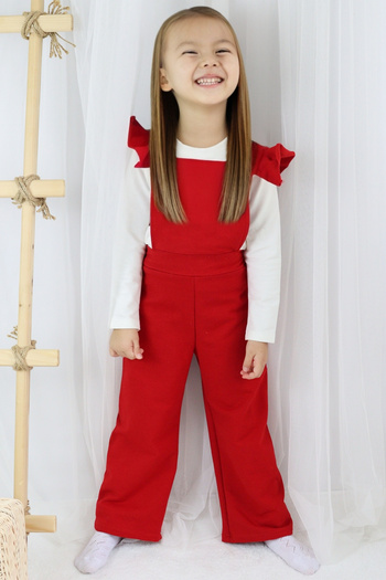 Parla Kids Girl's Berlin Red Cotton Ruffle Lacing Detail Jumpsuit