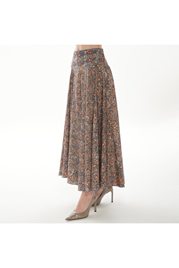 BZ BUTİK Robin Vintage Patterned Relaxed Cut Trousers Skirt