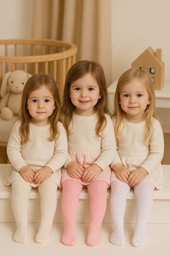 Pico Baby 3'lü Kız Bebek & Çocuk Pamuklu Düz Renkl Külotlu Çorap