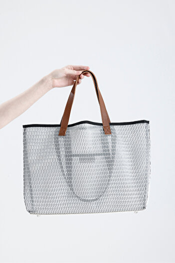 HEYBE'S Women's White Honeycomb Pattern Transparent Large Size Beach and Shopping Shopper Tote Shoulder Bag