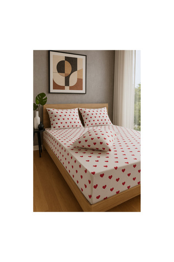Felina Home Double King Size Cotton Fitted Sheet Set Small Heart Pattern