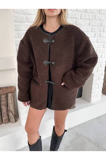 ZF BUTİK Three Button Buckle Plush Coat